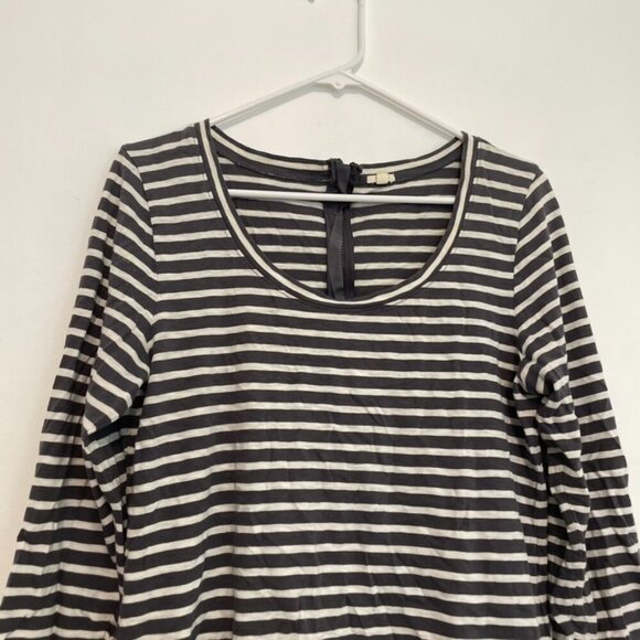 J. CREW Painter Zip Tee Gray Cream Ivory Horizontal Striped 3/4 Sleeve Cotton L - Picture 4 of 16